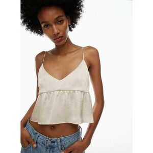 Wilfred Aritzia Satin Peplum Camisole Top Cream White V-Neck Adjustable Straps M